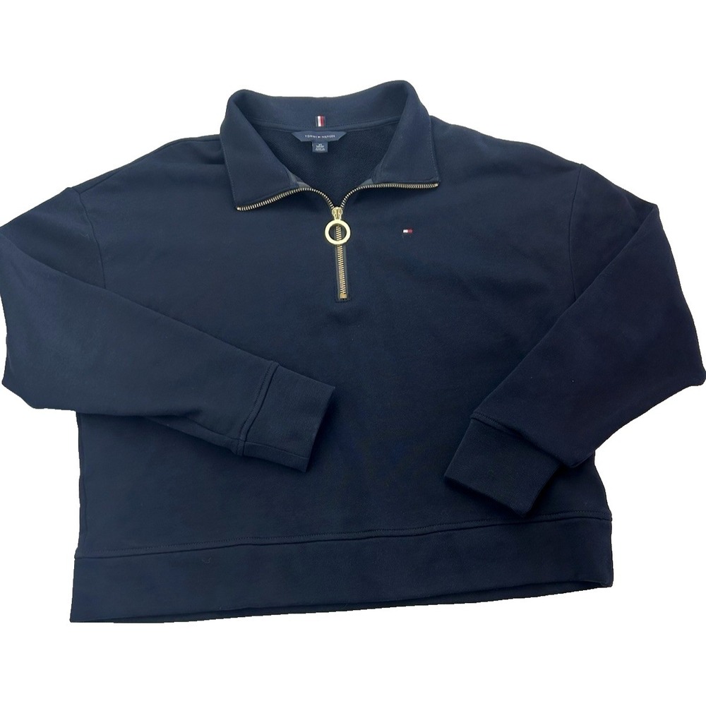 Tommy‎ Hilfiger 1/4 Zip Pullerover Sporty Preppy Modern Navy Size XS Oversize